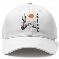 Retro Arizona Desert Road Sunset Graphic Baseball Cap Vintage Southwest Saguaro Cactus Travel Souvenir