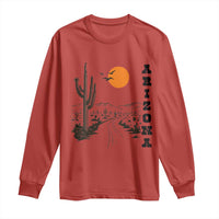Retro Arizona Desert Road Sunset Graphic Long Sleeve Shirt Vintage Southwest Saguaro Cactus Travel Souvenir