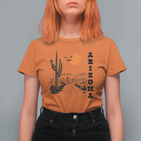Retro Arizona Desert Road Sunset Graphic T Shirt For Women Vintage Southwest Saguaro Cactus Travel Souvenir