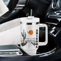 Retro Arizona Desert Road Sunset Graphic Tumbler With Handle Vintage Southwest Saguaro Cactus Travel Souvenir