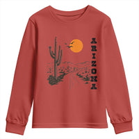 Retro Arizona Desert Road Sunset Graphic Youth Sweatshirt Vintage Southwest Saguaro Cactus Travel Souvenir