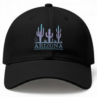 Retro Neon Silhouette Cactus Arizona Graphic Baseball Cap Modern Southwest Desert Aesthetic Travel Souvenir