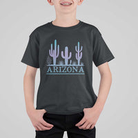 Retro Neon Silhouette Cactus Arizona Graphic T Shirt For Kid Modern Southwest Desert Aesthetic Travel Souvenir