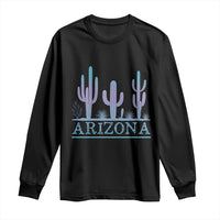Retro Neon Silhouette Cactus Arizona Graphic Long Sleeve Shirt Modern Southwest Desert Aesthetic Travel Souvenir