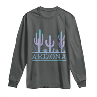 Retro Neon Silhouette Cactus Arizona Graphic Long Sleeve Shirt Modern Southwest Desert Aesthetic Travel Souvenir