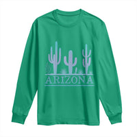 Retro Neon Silhouette Cactus Arizona Graphic Long Sleeve Shirt Modern Southwest Desert Aesthetic Travel Souvenir