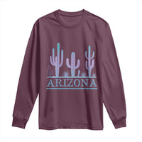 Retro Neon Silhouette Cactus Arizona Graphic Long Sleeve Shirt Modern Southwest Desert Aesthetic Travel Souvenir