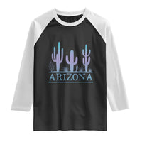 Retro Neon Silhouette Cactus Arizona Graphic Raglan Shirt Modern Southwest Desert Aesthetic Travel Souvenir