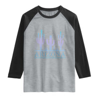 Retro Neon Silhouette Cactus Arizona Graphic Raglan Shirt Modern Southwest Desert Aesthetic Travel Souvenir