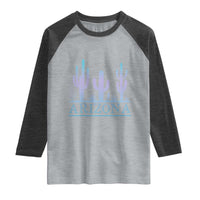 Retro Neon Silhouette Cactus Arizona Graphic Raglan Shirt Modern Southwest Desert Aesthetic Travel Souvenir