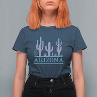 Retro Neon Silhouette Cactus Arizona Graphic T Shirt For Women Modern Southwest Desert Aesthetic Travel Souvenir