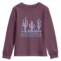 Retro Neon Silhouette Cactus Arizona Graphic Youth Sweatshirt Modern Southwest Desert Aesthetic Travel Souvenir