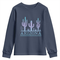 Retro Neon Silhouette Cactus Arizona Graphic Youth Sweatshirt Modern Southwest Desert Aesthetic Travel Souvenir