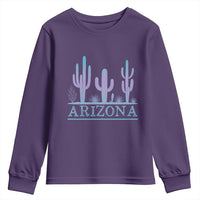 Retro Neon Silhouette Cactus Arizona Graphic Youth Sweatshirt Modern Southwest Desert Aesthetic Travel Souvenir