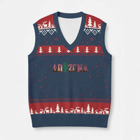 Scenic Arizona Sunset Landscape Graphic V-Neck Knit Sweater Vest Southwest Saguaro Cactus Letters Travel Souvenir