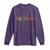Scenic Arizona Sunset Landscape Graphic Long Sleeve Shirt Southwest Saguaro Cactus Letters Travel Souvenir