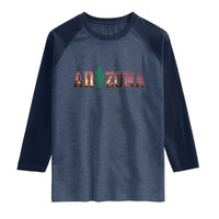 Scenic Arizona Sunset Landscape Graphic Raglan Shirt Southwest Saguaro Cactus Letters Travel Souvenir