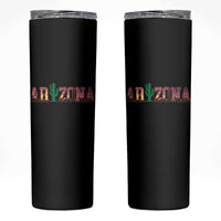 Scenic Arizona Sunset Landscape Graphic Skinny Tumbler Southwest Saguaro Cactus Letters Travel Souvenir
