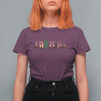 Scenic Arizona Sunset Landscape Graphic T Shirt For Women Southwest Saguaro Cactus Letters Travel Souvenir