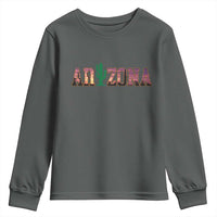 Scenic Arizona Sunset Landscape Graphic Youth Sweatshirt Southwest Saguaro Cactus Letters Travel Souvenir