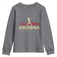 Vintage Arizona State Pride Baseball Player Graphic Youth Sweatshirt Vintage Phoenix Skyline Batter Sports Fan