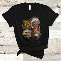 Native American T Shirt Indigenous American Indian Chief With Tiger Wolf American Eagle - Wonder Print Shop