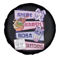 Anime Ramen Boba Sketching Spare Tire Cover Kawaii Girl Bubble Tea Otaku Manga Lover Japanese Pop Culture