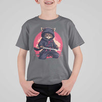 Japanese Ninja Cat T Shirt For Kid Ancient Japan Warrior Samurai Tattoo Kawaii Vintage - Wonder Print Shop