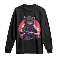 Japanese Ninja Cat Long Sleeve Shirt Ancient Japan Warrior Samurai Tattoo Kawaii Vintage