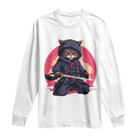 Japanese Ninja Cat Long Sleeve Shirt Ancient Japan Warrior Samurai Tattoo Kawaii Vintage