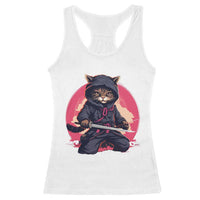 Japanese Ninja Cat Racerback Tank Top Ancient Japan Warrior Samurai Tattoo Kawaii Vintage