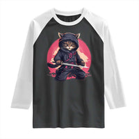 Japanese Ninja Cat Raglan Shirt Ancient Japan Warrior Samurai Tattoo Kawaii Vintage