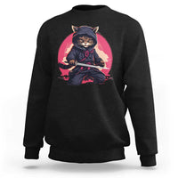 Japanese Ninja Cat Sweatshirt Ancient Japan Warrior Samurai Tattoo Kawaii Vintage - Wonder Print Shop