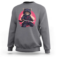 Japanese Ninja Cat Sweatshirt Ancient Japan Warrior Samurai Tattoo Kawaii Vintage - Wonder Print Shop