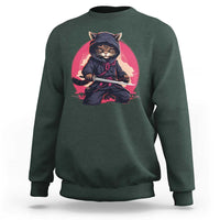 Japanese Ninja Cat Sweatshirt Ancient Japan Warrior Samurai Tattoo Kawaii Vintage - Wonder Print Shop