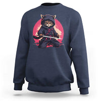 Japanese Ninja Cat Sweatshirt Ancient Japan Warrior Samurai Tattoo Kawaii Vintage - Wonder Print Shop