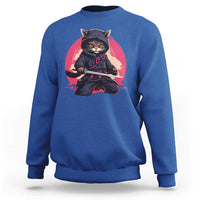 Japanese Ninja Cat Sweatshirt Ancient Japan Warrior Samurai Tattoo Kawaii Vintage - Wonder Print Shop
