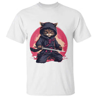 Japanese Ninja Cat T Shirt Ancient Japan Warrior Samurai Tattoo Kawaii Vintage - Wonder Print Shop