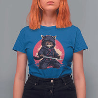 Japanese Ninja Cat T Shirt For Women Ancient Japan Warrior Samurai Tattoo Kawaii Vintage - Wonder Print Shop