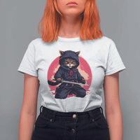 Japanese Ninja Cat T Shirt For Women Ancient Japan Warrior Samurai Tattoo Kawaii Vintage - Wonder Print Shop