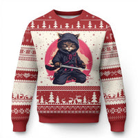 Japanese Ninja Cat Ugly Christmas Sweater Ancient Japan Warrior Samurai Tattoo Kawaii Vintage - Wonder Print Shop