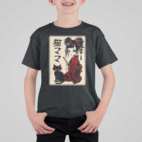 Japanese Gothic Kawaii Anime Samurai Cat T Shirt For Kid Japan Female Bushido Graphic With Kanji Retro Vintage - Wonder Print Shop