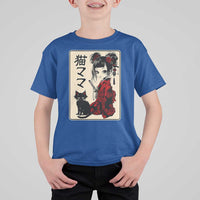Japanese Gothic Kawaii Anime Samurai Cat T Shirt For Kid Japan Female Bushido Graphic With Kanji Retro Vintage - Wonder Print Shop
