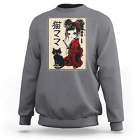 Japanese Gothic Kawaii Anime Samurai Cat Sweatshirt Japan Female Bushido Graphic With Kanji Retro Vintage - Wonder Print Shop