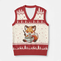 Kawaii Fox Ramen Japanese V-Neck Knit Sweater Vest Japanese Anime Otaku Manga Cute Graphic - Wonder Print Shop