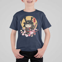 Japanese Samurai Cat T Shirt For Kid Ancient Ninja Kitten Warrior Tattoo Kawaii Otaku Retro - Wonder Print Shop