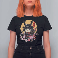 Japanese Samurai Cat T Shirt For Women Ancient Ninja Kitten Warrior Tattoo Kawaii Otaku Retro - Wonder Print Shop