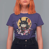 Japanese Samurai Cat T Shirt For Women Ancient Ninja Kitten Warrior Tattoo Kawaii Otaku Retro - Wonder Print Shop