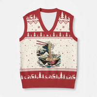 Japanese Kanagawa Wave Ramen Bowl Graphic V-Neck Knit Sweater Vest Retro Anime Noodles Art - Wonder Print Shop