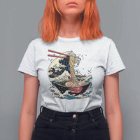 Japanese Kanagawa Wave Ramen Bowl Graphic T Shirt For Women Retro Anime Noodles Art - Wonder Print Shop